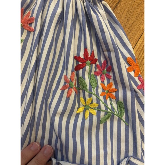 Mi Golondrina Mia Striped Tank Top Blouse Tiered Ruffle Embroidered Floral S - Picture 6 of 9